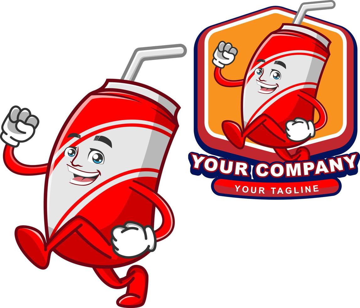 modèle de logo de mascotte de dessin animé de boisson gazeuse vecteur