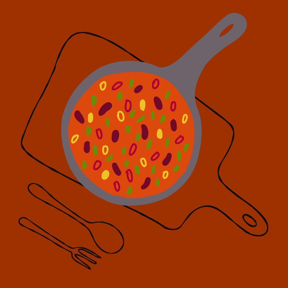 cuisine mexicaine chili con carne illustration sur fond rouge vecteur