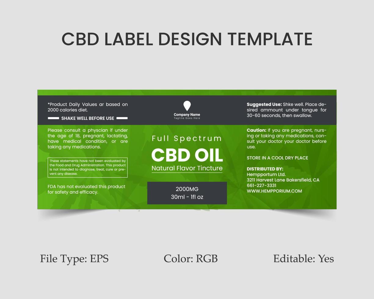 modèle de conception d'étiquette cbd, conception d'étiquette d'huile de chanvre et conception d'emballage de produit vecteur