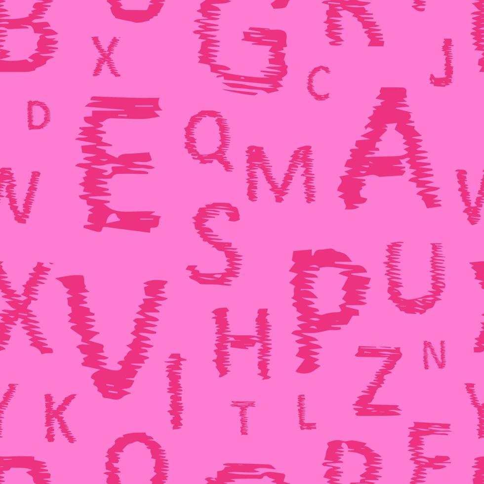 arrière-plan transparent de l'alphabet doodle. modèle vectoriel sans fin avec des lettres roses sur fond rose.