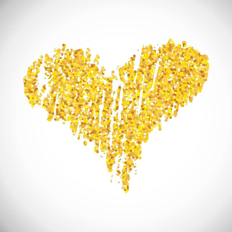coeur de paillettes d'or dessiné à la main. symbole de l'amour. illustration vectorielle vecteur