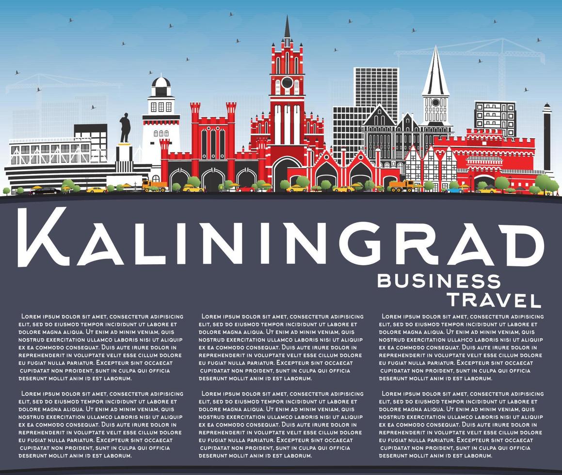 horizon de la ville de kaliningrad en russie avec des bâtiments de couleur, un ciel bleu et un espace de copie. vecteur