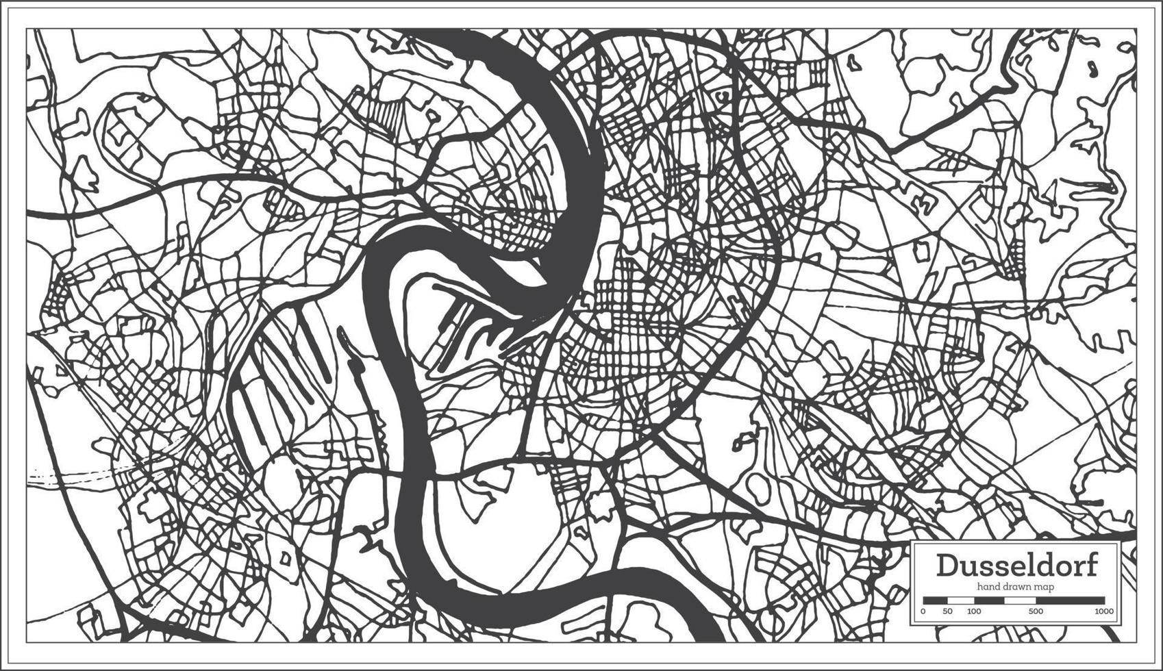 plan de la ville de dusseldorf allemagne dans un style rétro. carte muette. vecteur