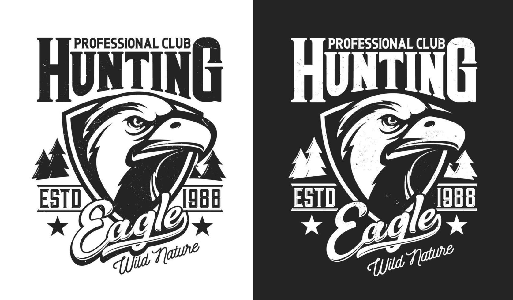 impression de t-shirt de club de chasse, mascotte de chasseur d'aigle vecteur