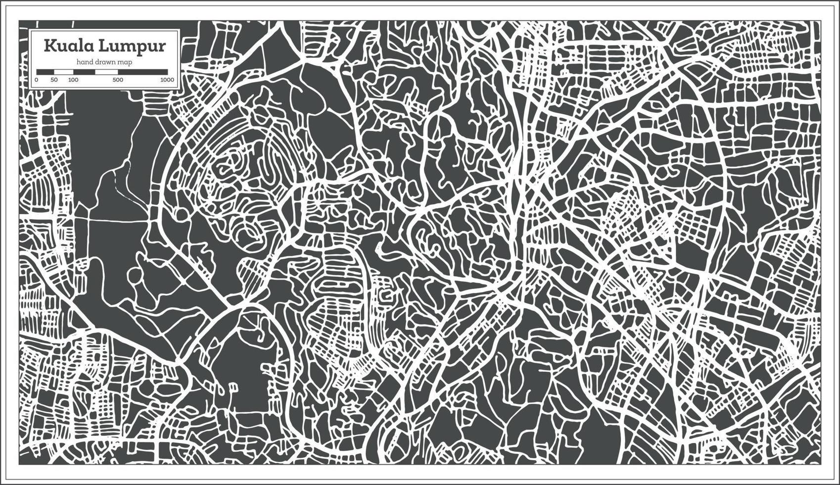 carte de la ville de kuala lumpur en malaisie dans un style rétro. carte muette. vecteur