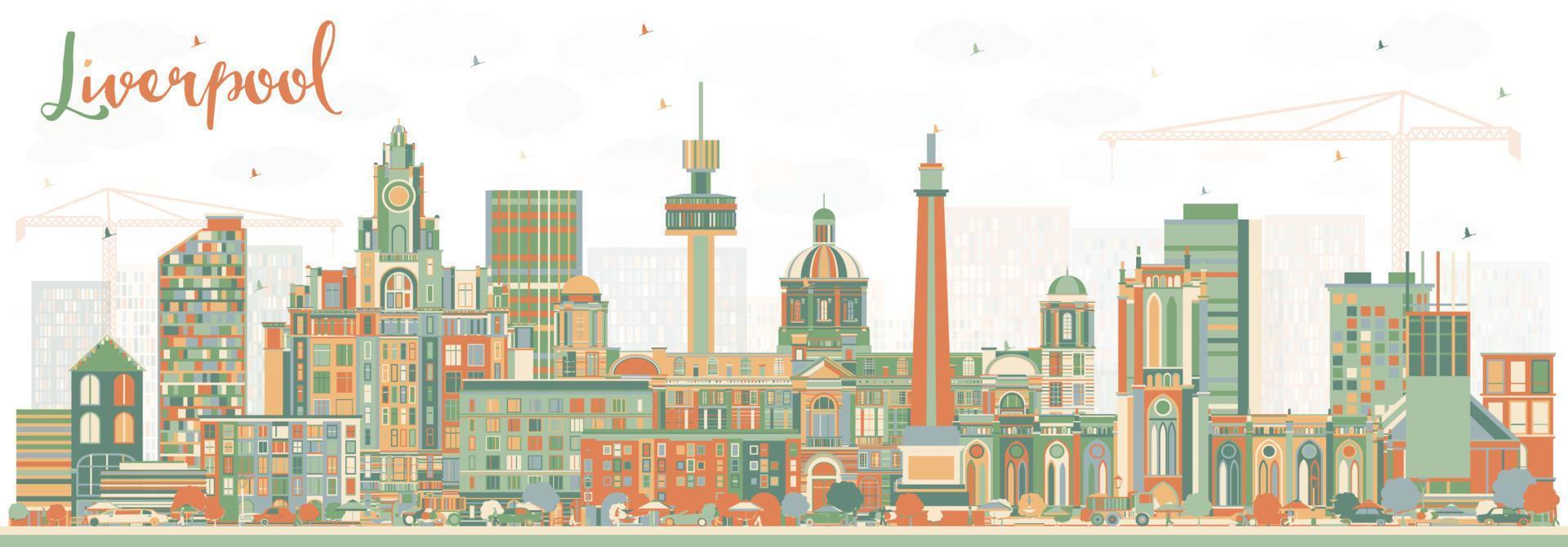 skyline de liverpool avec des bâtiments de couleur. vecteur