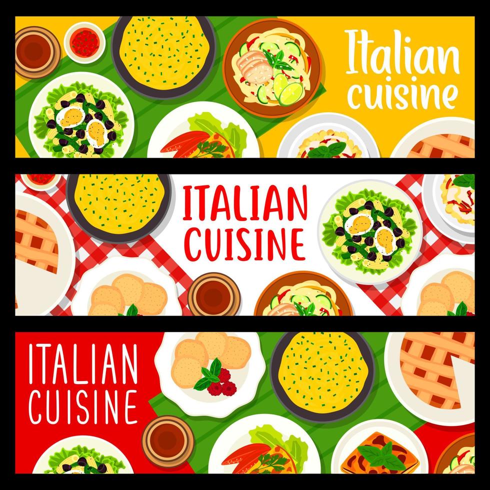 bannières de repas de cuisine italienne, repas vectoriels en italie vecteur