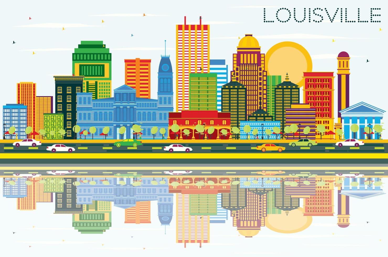 horizon de la ville de louisville kentucky usa avec des bâtiments de couleur, un ciel bleu et des reflets. vecteur