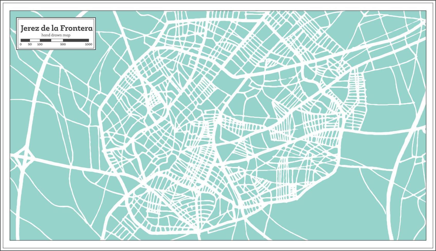 plan de la ville de jerez de la frontera en espagne dans un style rétro. carte muette. vecteur