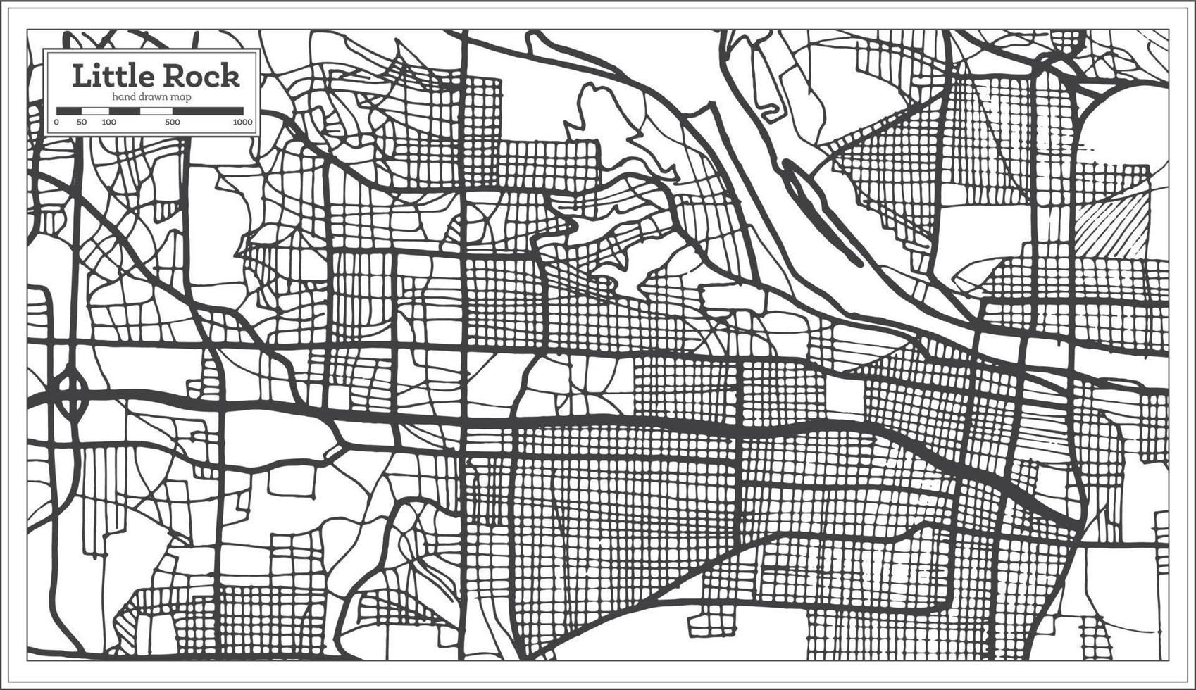 carte de la ville de little rock usa dans un style rétro. carte muette. vecteur