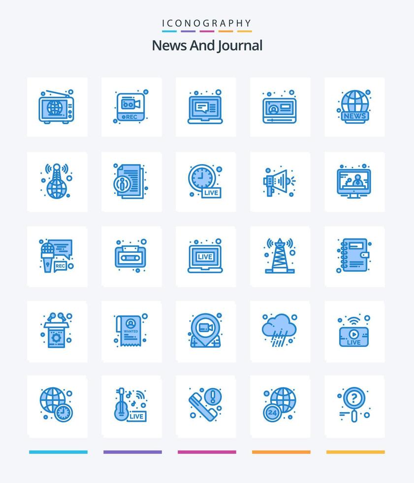 Creative News 25 pack d'icônes bleues telles que la diffusion. Youtube. e-mail. vidéo. nouvelles vecteur