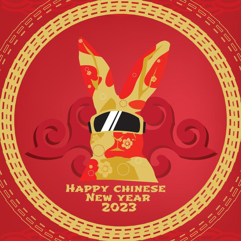 carte de voeux joyeux nouvel an chinois avec illustration vectorielle de lapin funky vecteur