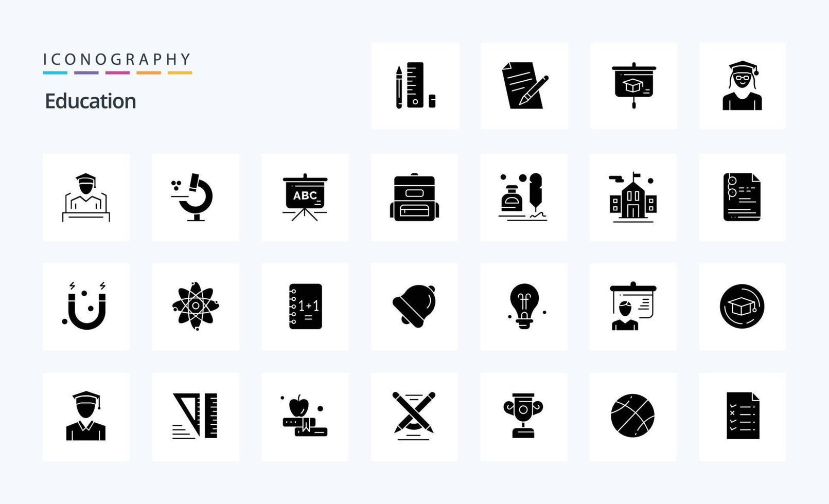 25 pack d'icônes de glyphe solide d'éducation vecteur