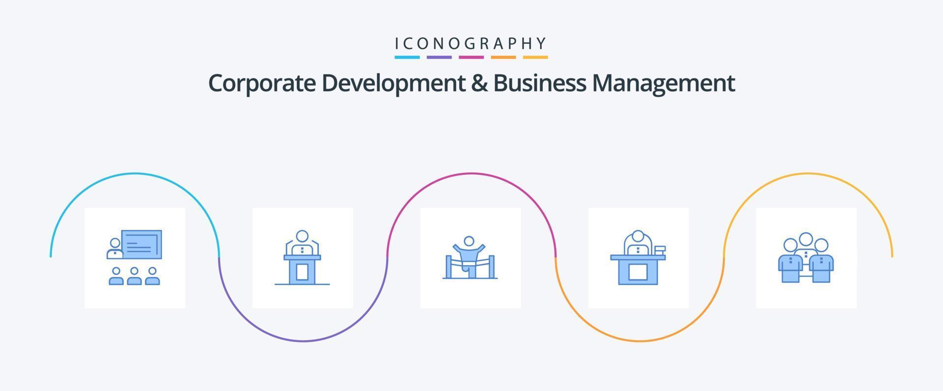 pack d'icônes bleues de développement d'entreprise et de gestion d'entreprise 5, y compris l'homme. leader. professionnel. terminer. gagnant vecteur