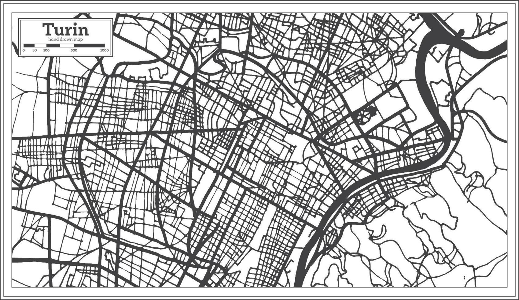 plan de la ville de turin italie dans un style rétro. carte muette. vecteur