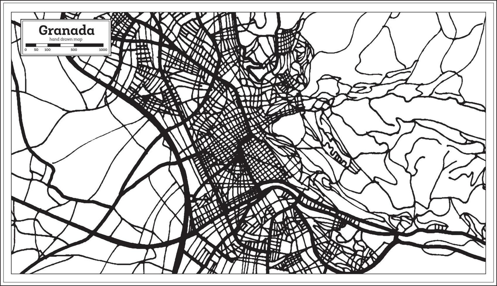 carte de la ville de grenade espagne dans un style rétro. carte muette. vecteur