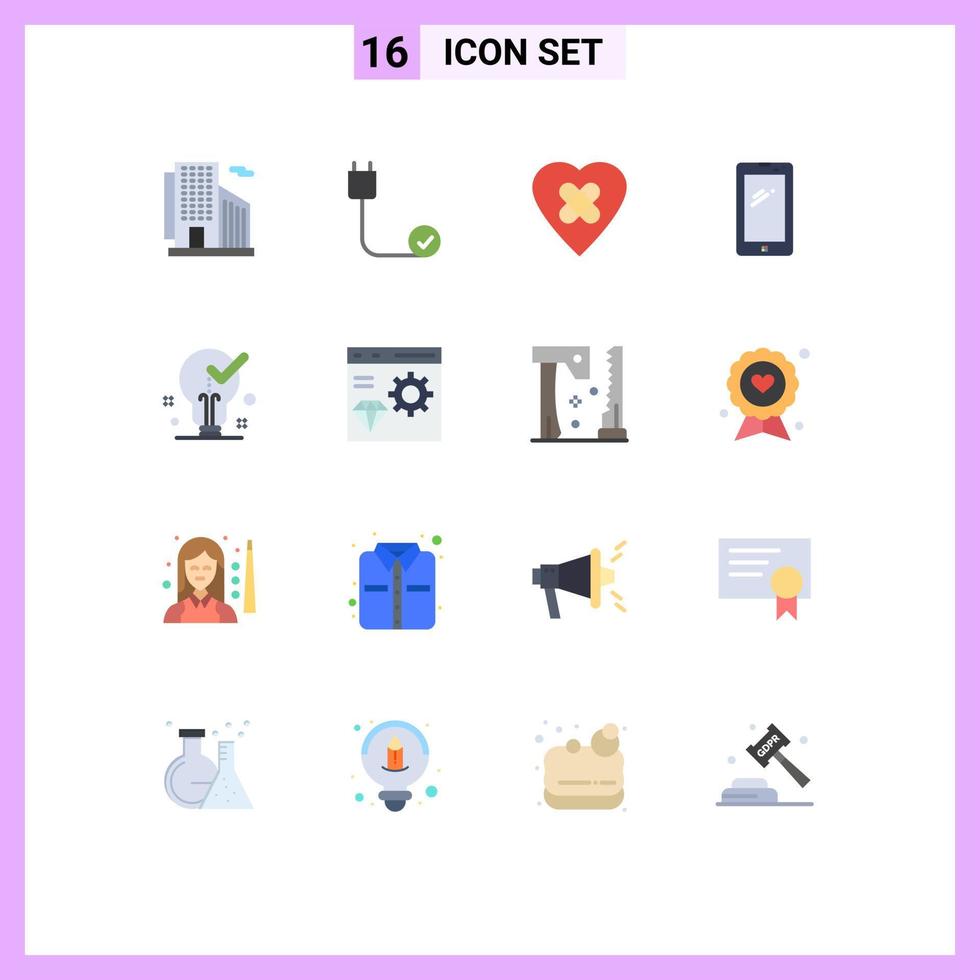 16 interface utilisateur pack de couleurs plates de signes et symboles modernes d'ampoule android matériel téléphone mobile pack modifiable d'éléments de conception de vecteur créatif
