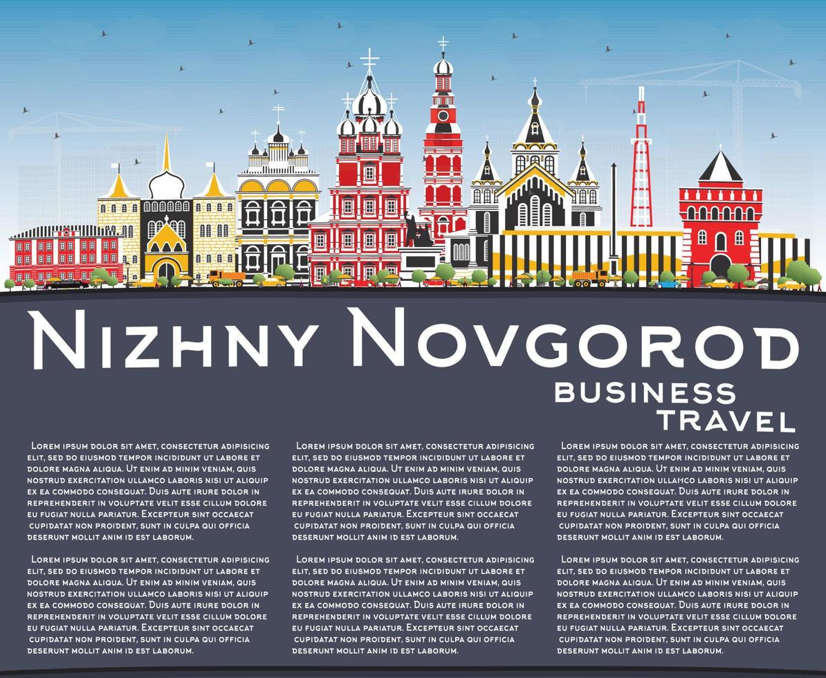 nizhny novgorod russie toits de la ville avec des bâtiments de couleur, ciel bleu et espace de copie. vecteur