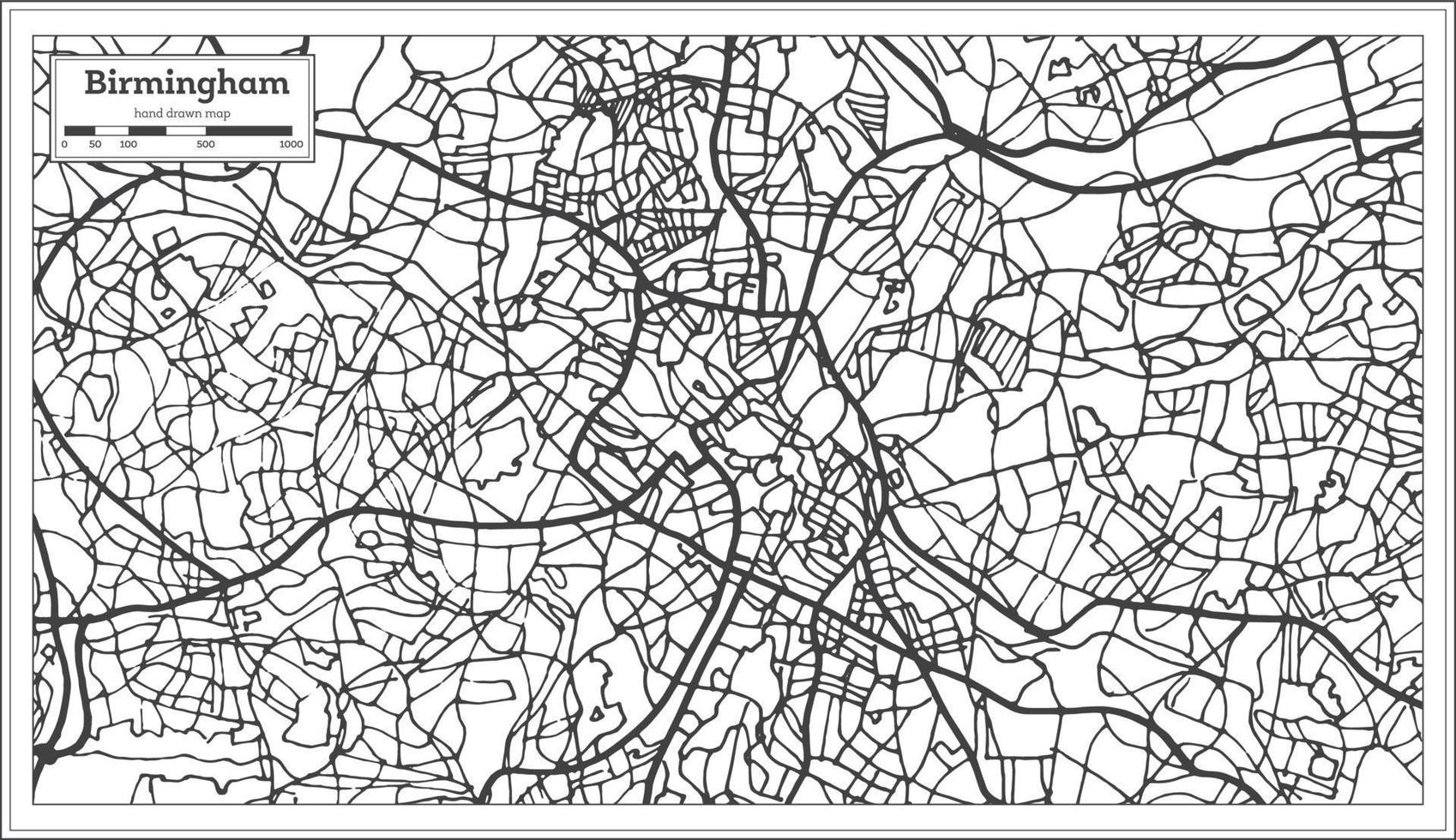 plan de la ville britannique de birmingham dans un style rétro. carte muette. vecteur