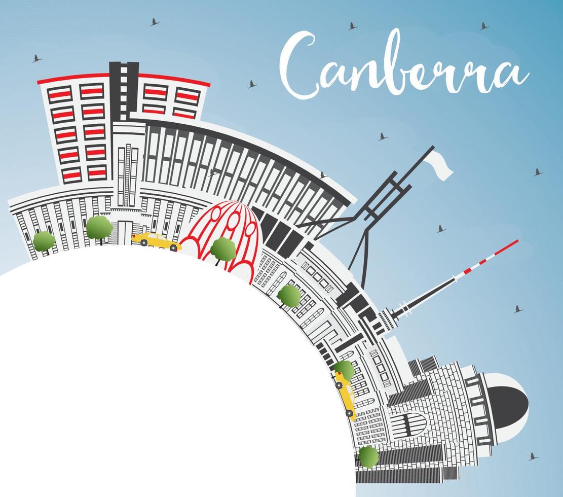 horizon de la ville de canberra australie avec bâtiments gris, ciel bleu et espace de copie. vecteur