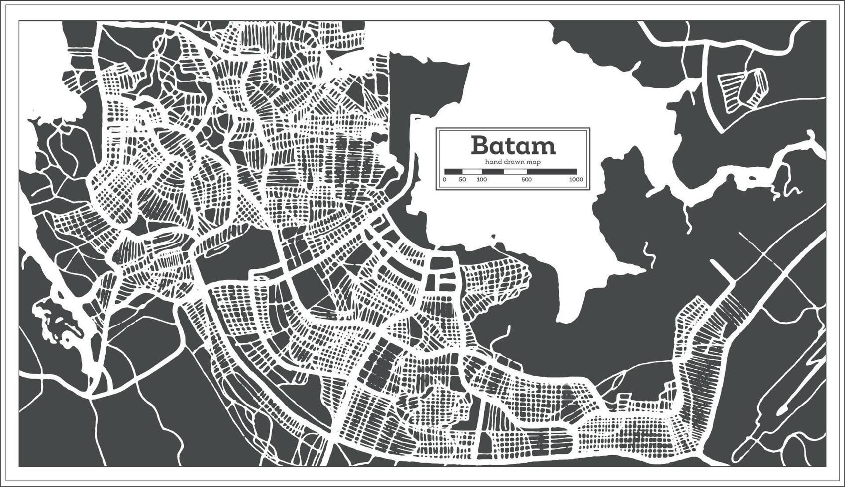 carte de la ville de batam indonésie dans un style rétro. carte muette. vecteur