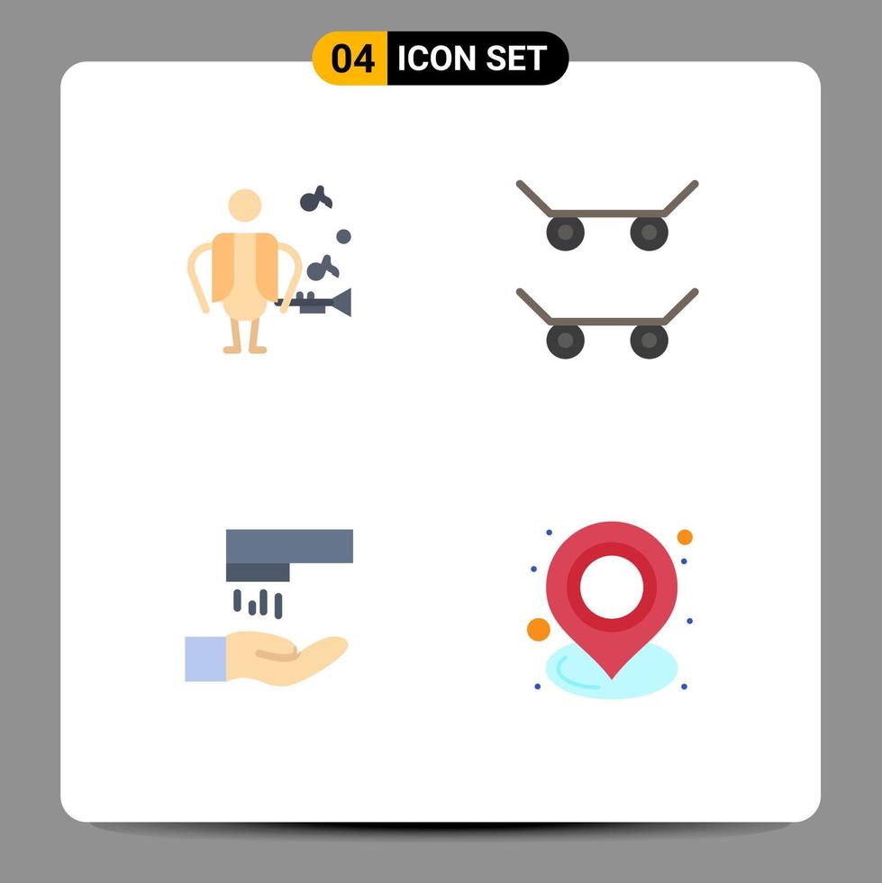 symboles d'icônes universelles groupe de 4 icônes plates modernes de l'emplacement de l'artiste lieu de lavage de planche à roulettes éléments de conception vectoriels modifiables vecteur