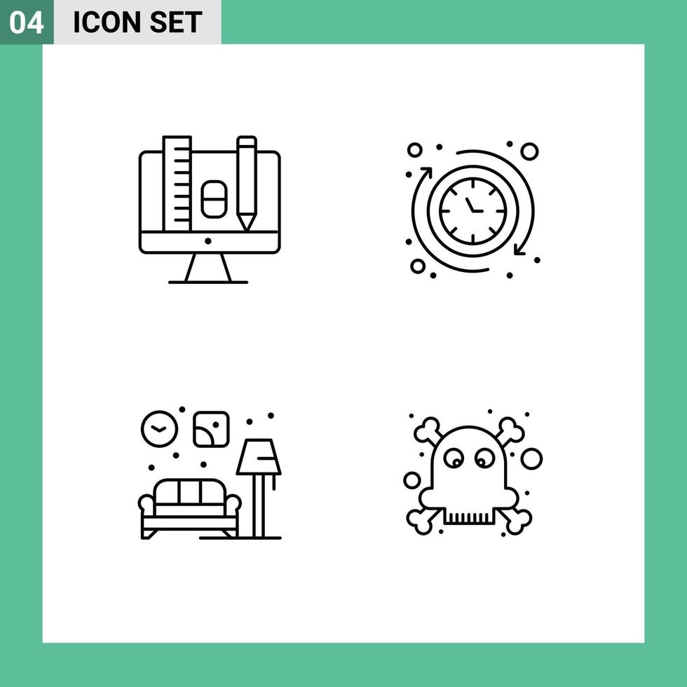 groupe de 4 signes et symboles de couleurs plates remplies pour les heures de travail sur ordinateur éléments de conception vectoriels modifiables vecteur