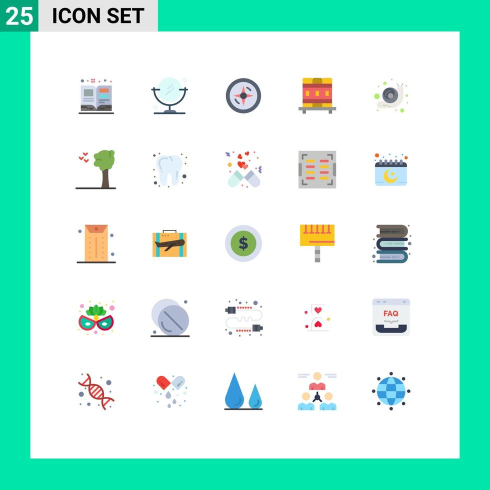 groupe de 25 signes et symboles de couleurs plates pour oiseaux escargot boussole doodle études éléments de conception vectoriels modifiables vecteur
