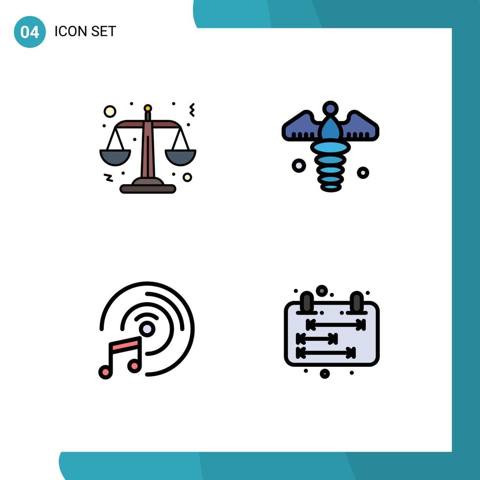 interface mobile fillline plat couleur ensemble de 4 pictogrammes de justice caducée multimédia calendrier de pharmacie éléments de conception vectoriels modifiables vecteur