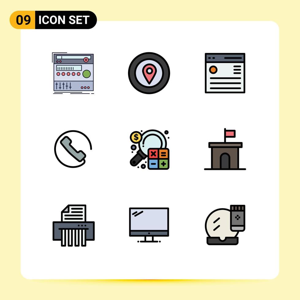 groupe de 9 signes et symboles de couleurs plates remplies pour la comptabilité éléments de conception vectoriels modifiables de menu de réponse d'appel d'étoile vecteur