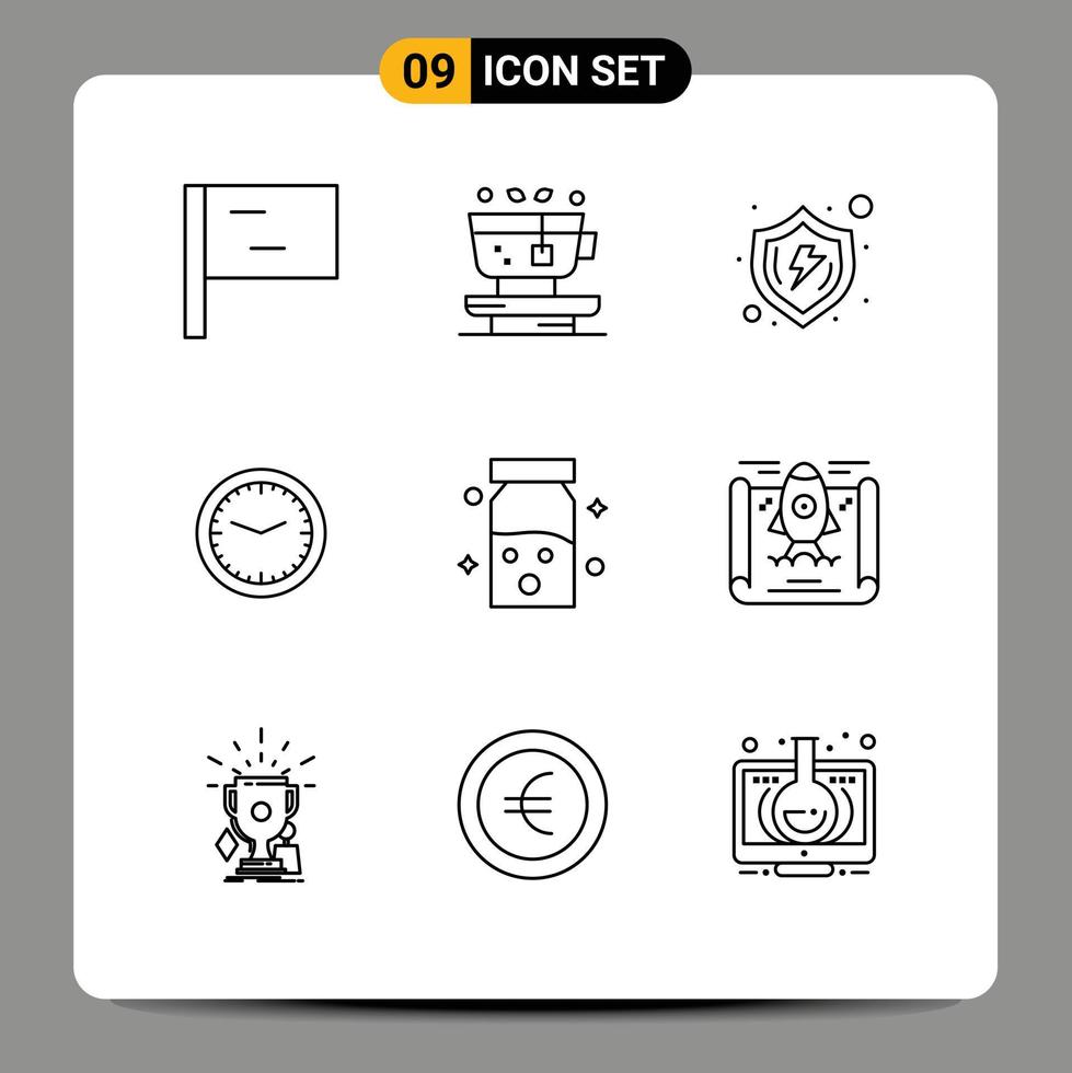 symboles d'icônes universels groupe de 9 contours modernes d'éléments de conception vectoriels modifiables de bureau de mur sécurisé de montre de santé vecteur