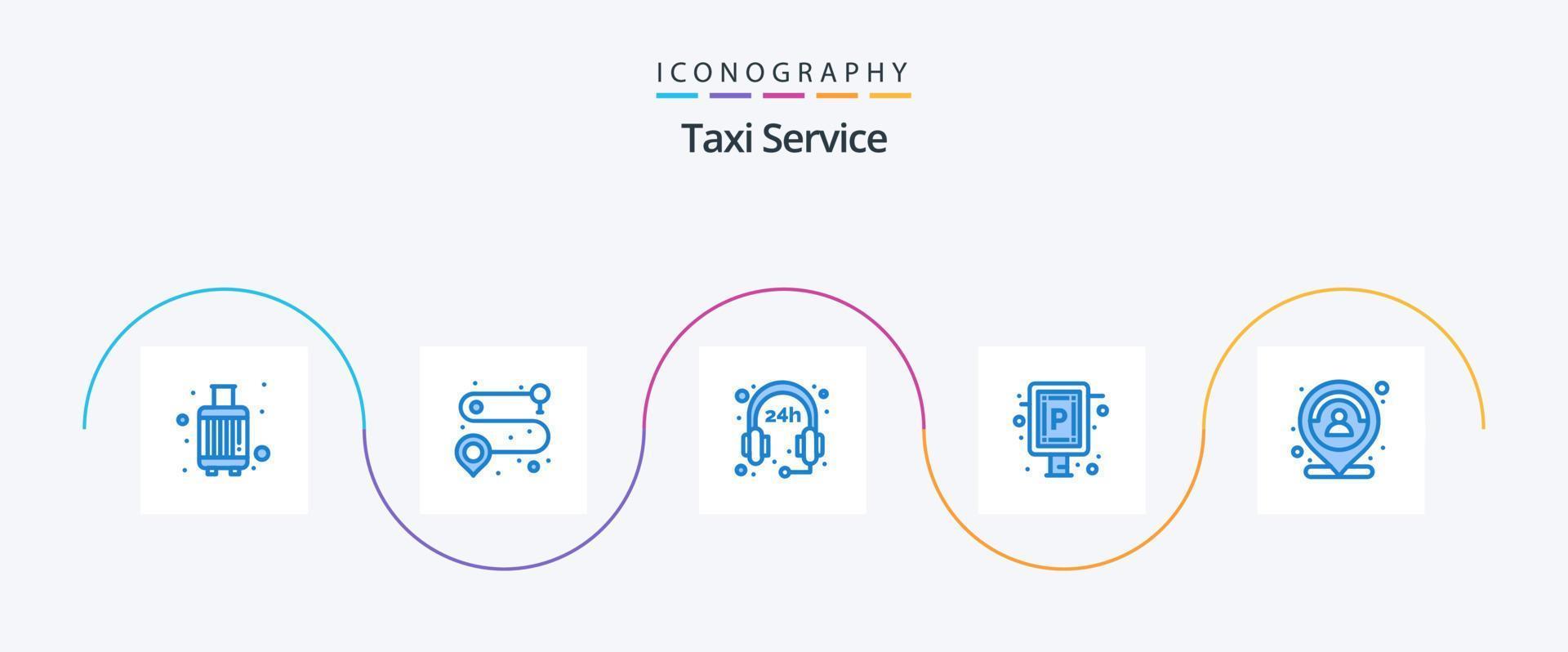 pack d'icônes bleues de service de taxi 5, y compris la carte. client. heures. planche. parking vecteur