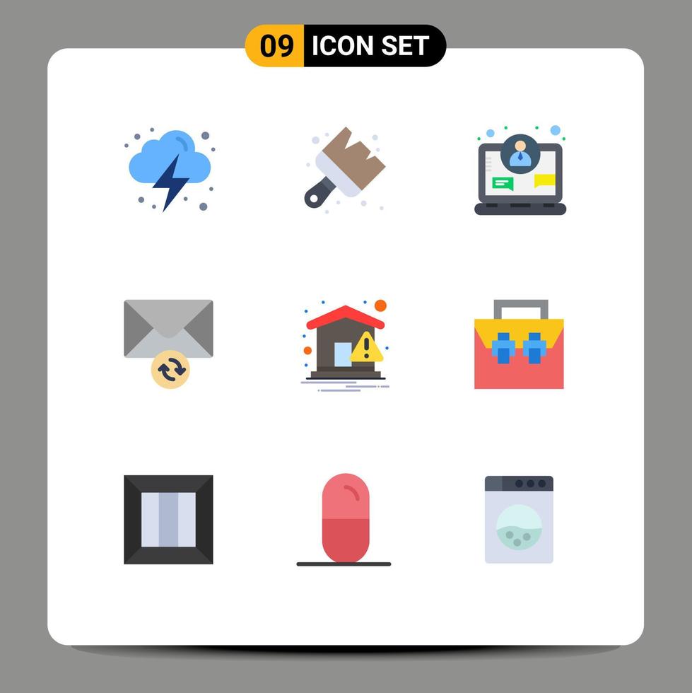 symboles d'icônes universels groupe de 9 couleurs plates modernes d'éléments de conception vectoriels modifiables de messagerie de synchronisation d'entreprise à domicile de notification vecteur