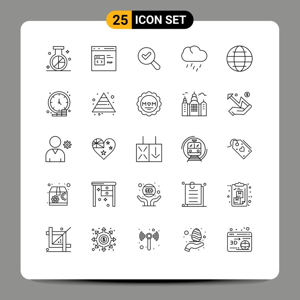 ensemble de 25 symboles d'icônes d'interface utilisateur modernes signes pour le développement de la saison du globe vue de la pluie éléments de conception vectoriels modifiables vecteur