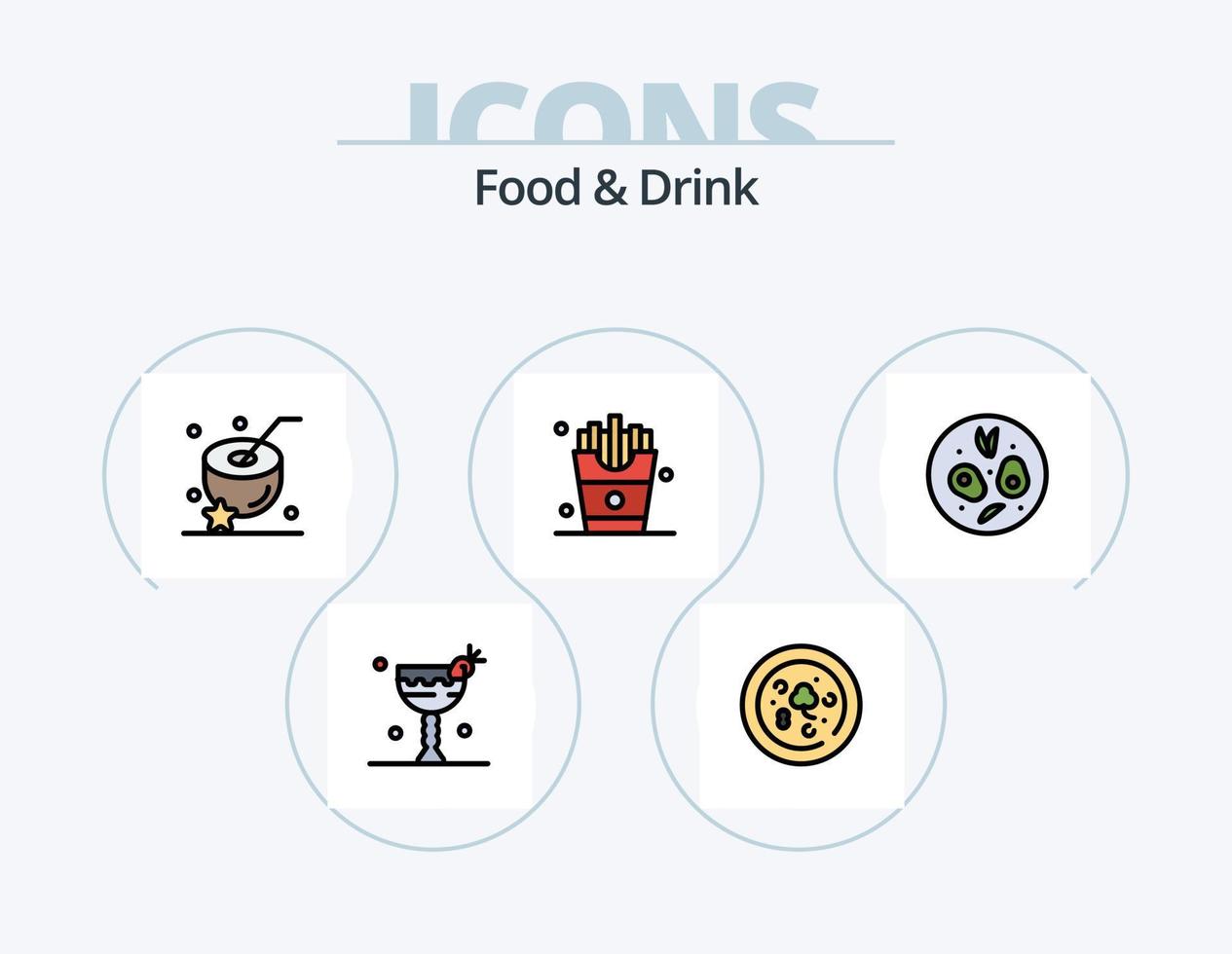 pack d'icônes remplies de ligne de nourriture et de boisson 5 conception d'icônes. . repas. nourriture. vecteur