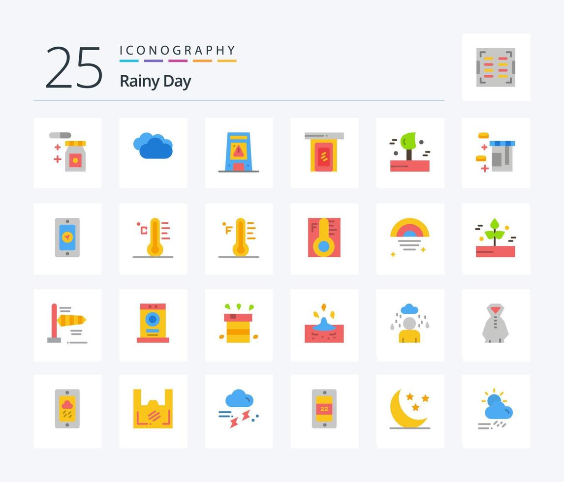 pack d'icônes pluvieuses de 25 couleurs plates, y compris la météo. domicile. signal. porte. pluvieux vecteur