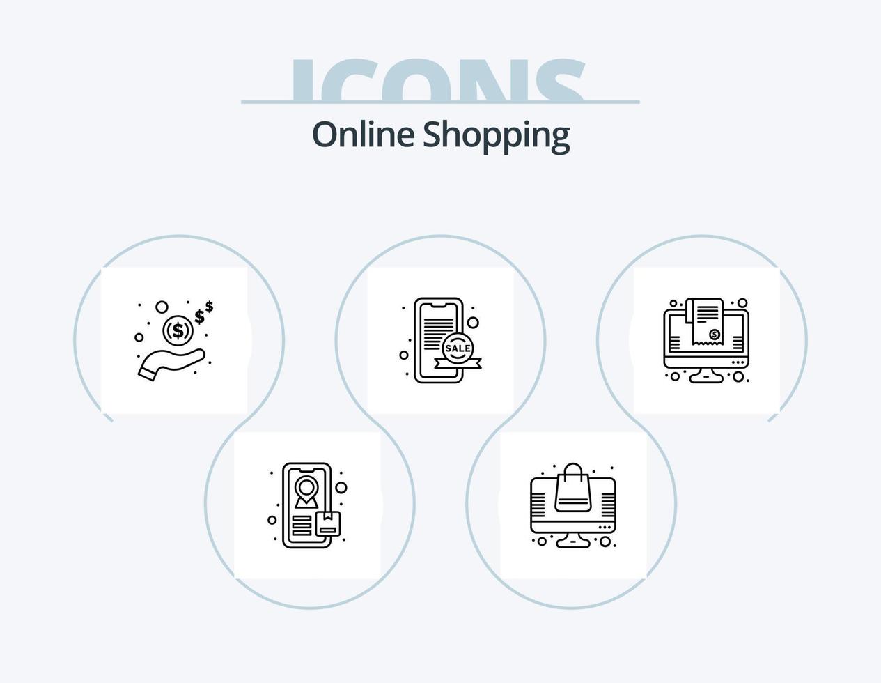 pack d'icônes de ligne d'achat en ligne 5 conception d'icônes. en ligne. les publicités. en ligne. crédit. banque vecteur