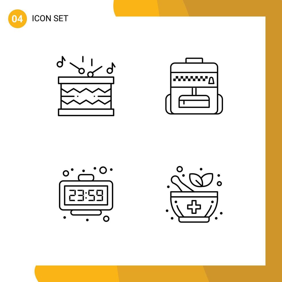 4 pack de ligne d'interface utilisateur de signes et symboles modernes de tambour nouvel an bâtons école montre éléments de conception vectoriels modifiables vecteur
