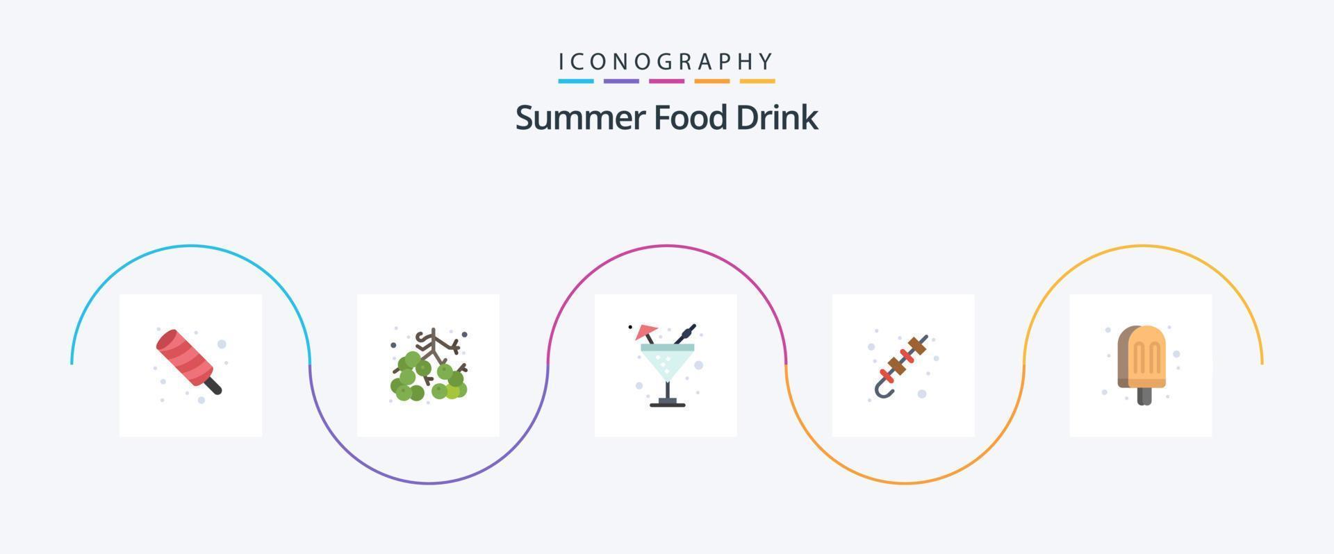 pack d'icônes plat 5 boissons alimentaires d'été, y compris boisson. nourriture grillée. boire. brochettes. barbecue vecteur