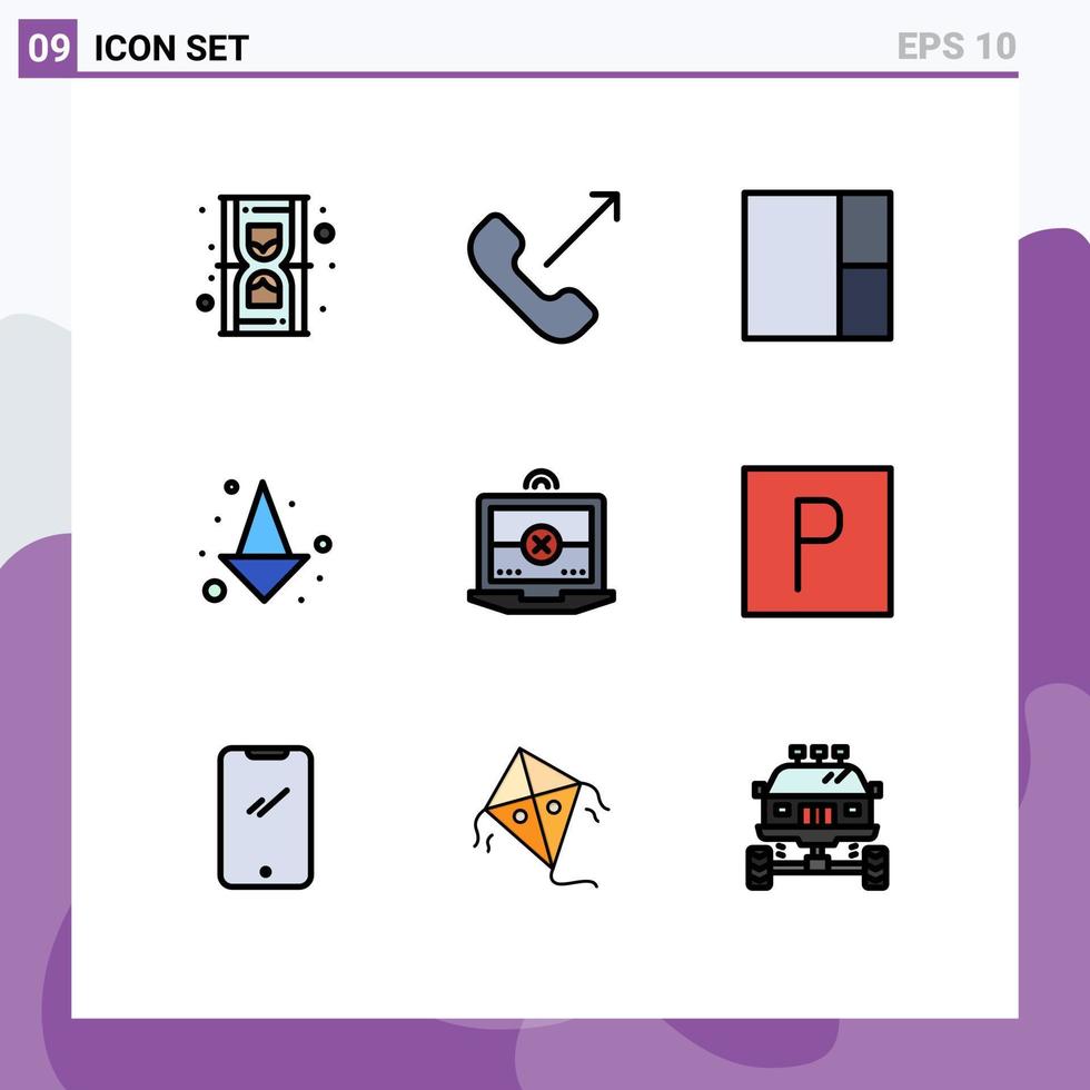 ensemble moderne de 9 couleurs et symboles plats remplis tels que la grille croisée de stationnement calculant des éléments de conception vectoriels entièrement modifiables vecteur