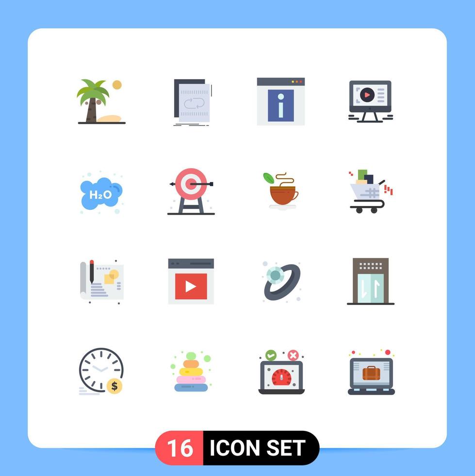 pictogramme ensemble de 16 couleurs plates simples de conception jouer son moniteur web modifiable pack d'éléments de conception de vecteur créatif