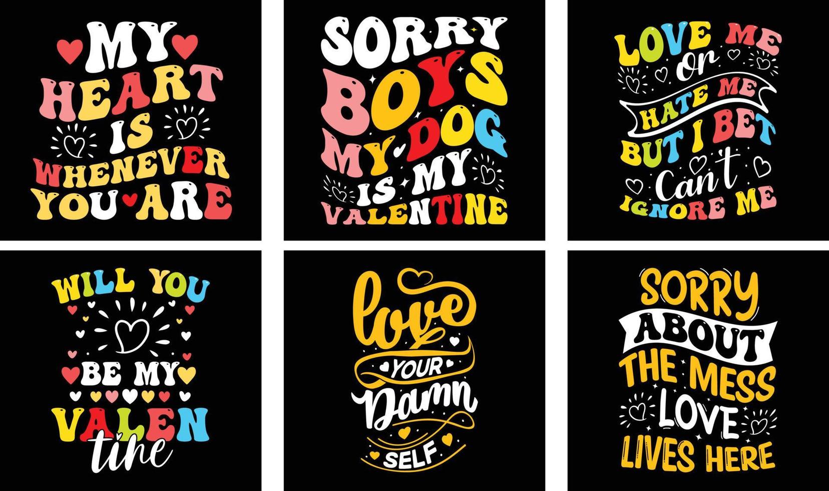 ensemble de conception de t-shirt de la saint-valentin. graphiques vectoriels de la Saint-Valentin. conception de t-shirt de typographie de la saint-valentin vecteur