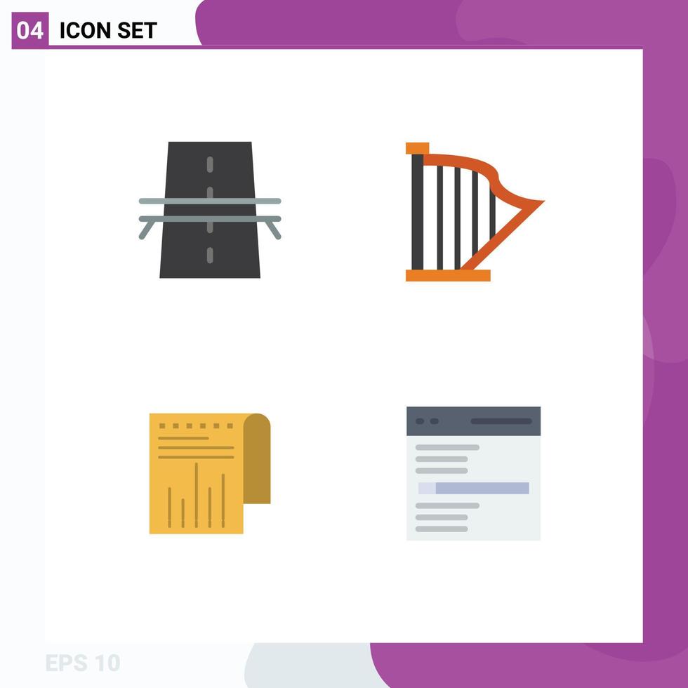 ensemble moderne de 4 pictogrammes d'icônes plates d'éléments de conception vectoriels modifiables financiers de harpe de grille sonore de pont vecteur