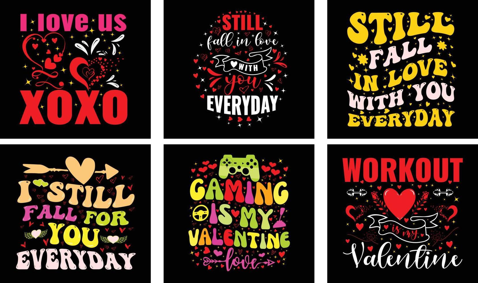 ensemble de conception de t-shirt de la saint-valentin. graphiques vectoriels de la Saint-Valentin. conception de t-shirt de typographie de la saint-valentin vecteur