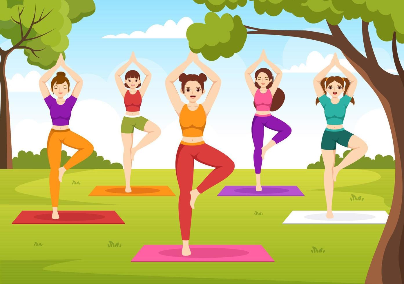 illustration des pratiques de yoga et de méditation avec des avantages pour la santé du corps pour la bannière web ou la page de destination dans des modèles dessinés à la main de dessin animé plat vecteur