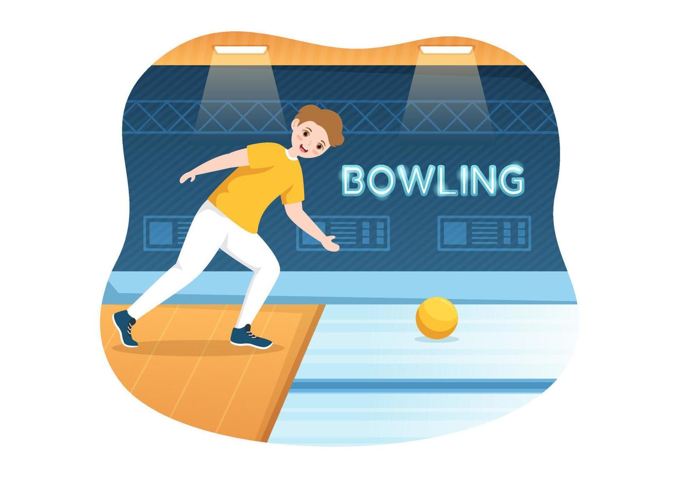 illustration de jeu de bowling avec des épingles, des boules et des tableaux de bord dans un club de sport pour une bannière web ou une page de destination dans des modèles dessinés à la main de dessin animé plat vecteur
