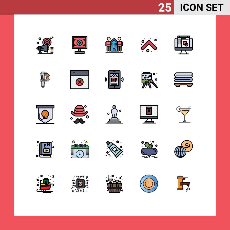 interface mobile ligne remplie couleur plate ensemble de 25 pictogrammes de flèches de direction impression flèche maison éléments de conception vectoriels modifiables vecteur