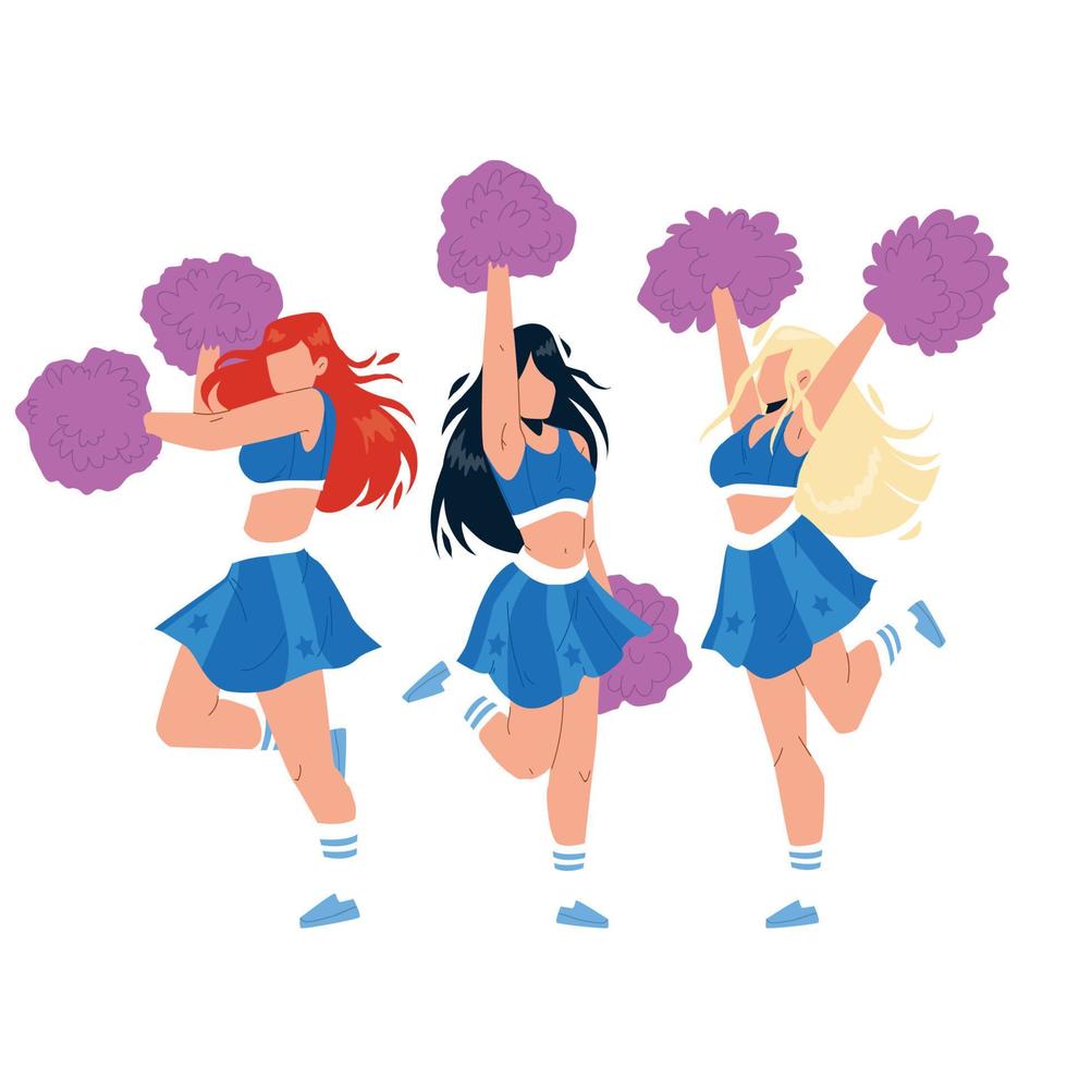 filles de pom-pom girls dansant avec le vecteur de pompons