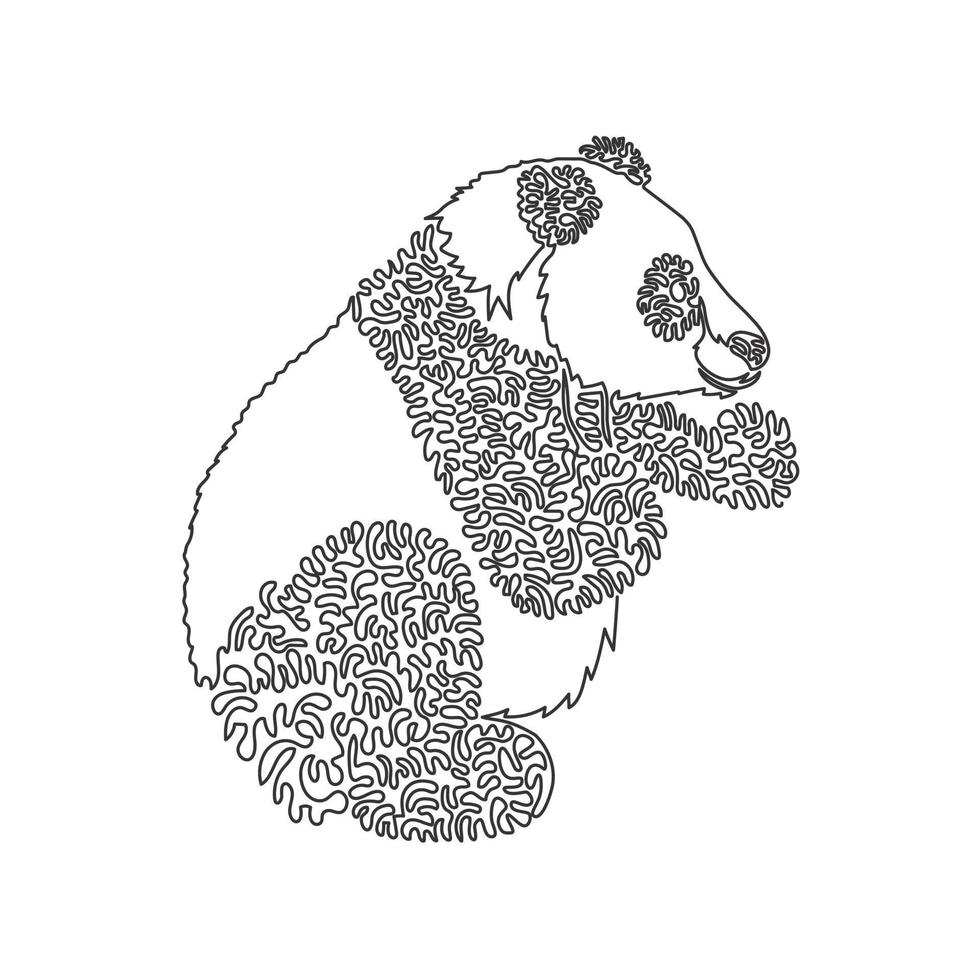 courbe continue un dessin au trait de panda mignon rond oreilles noires courbe art abstrait. illustration vectorielle de trait modifiable sur une seule ligne d'un corps volumineux pour le logo, la décoration murale et la décoration d'impression d'affiches vecteur