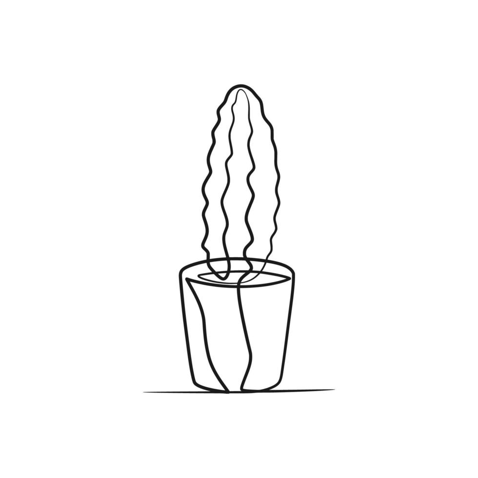 dessin d'art continu d'une ligne de cactus vecteur